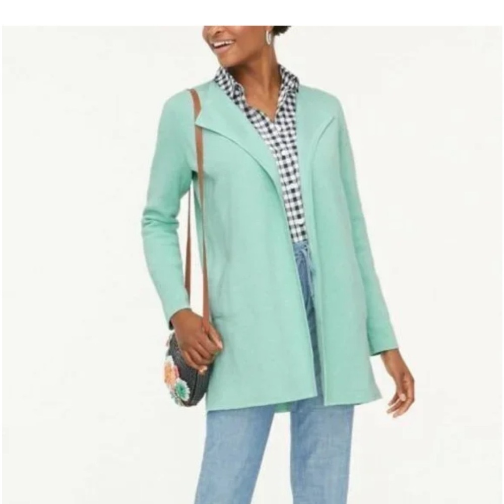 J Crew Vanessa Longline Open Front Cardigan Sweater Coat XXS Mint Green AC619